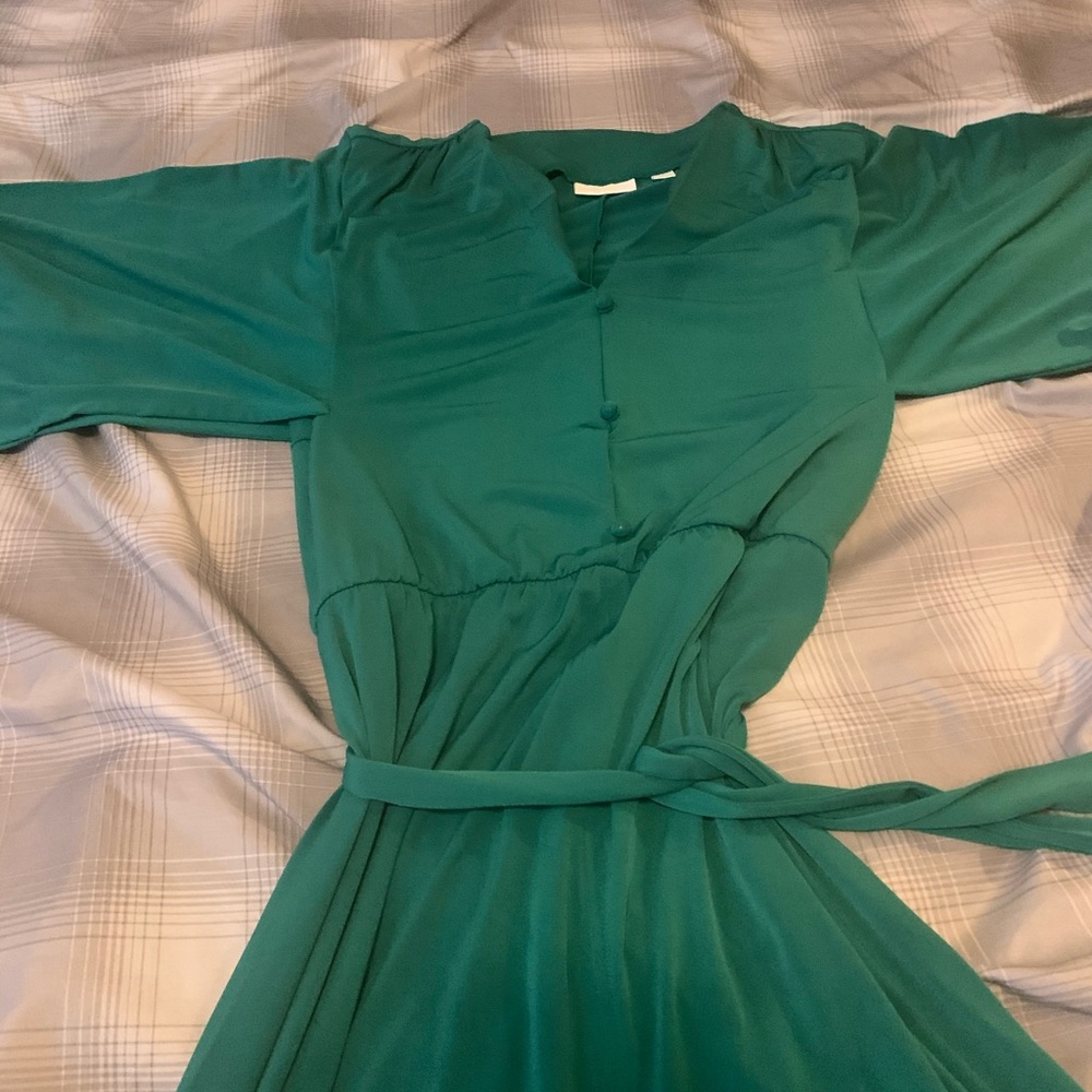 Beautiful emerald green faux wrap dress